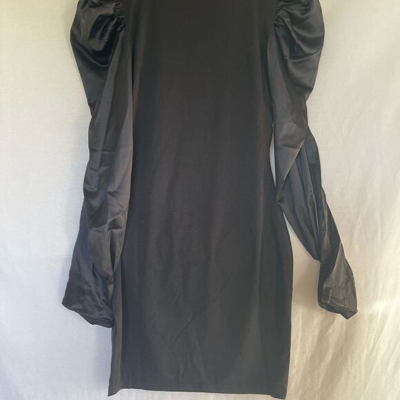 Puff satin long sleeve mini bodycon dress black - Picture 8 of 11